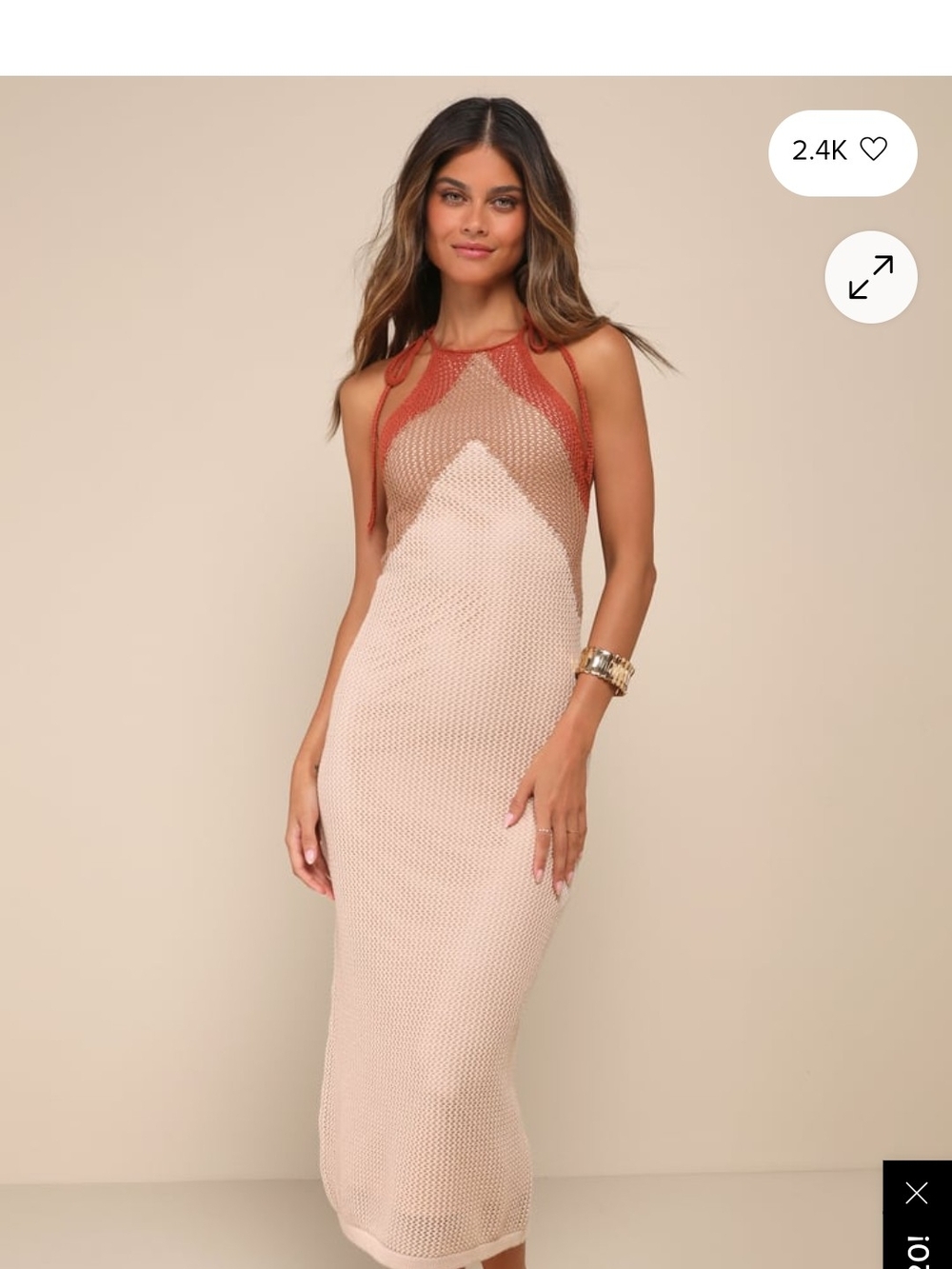 LULUs Sleeveless Two-Tone Knit Midi Dress in Blush and Rust